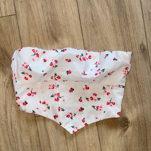 PRINCESS POLLY Floral Print White Bustier Corset Style Crop Tube Top - Picture 2 of 4